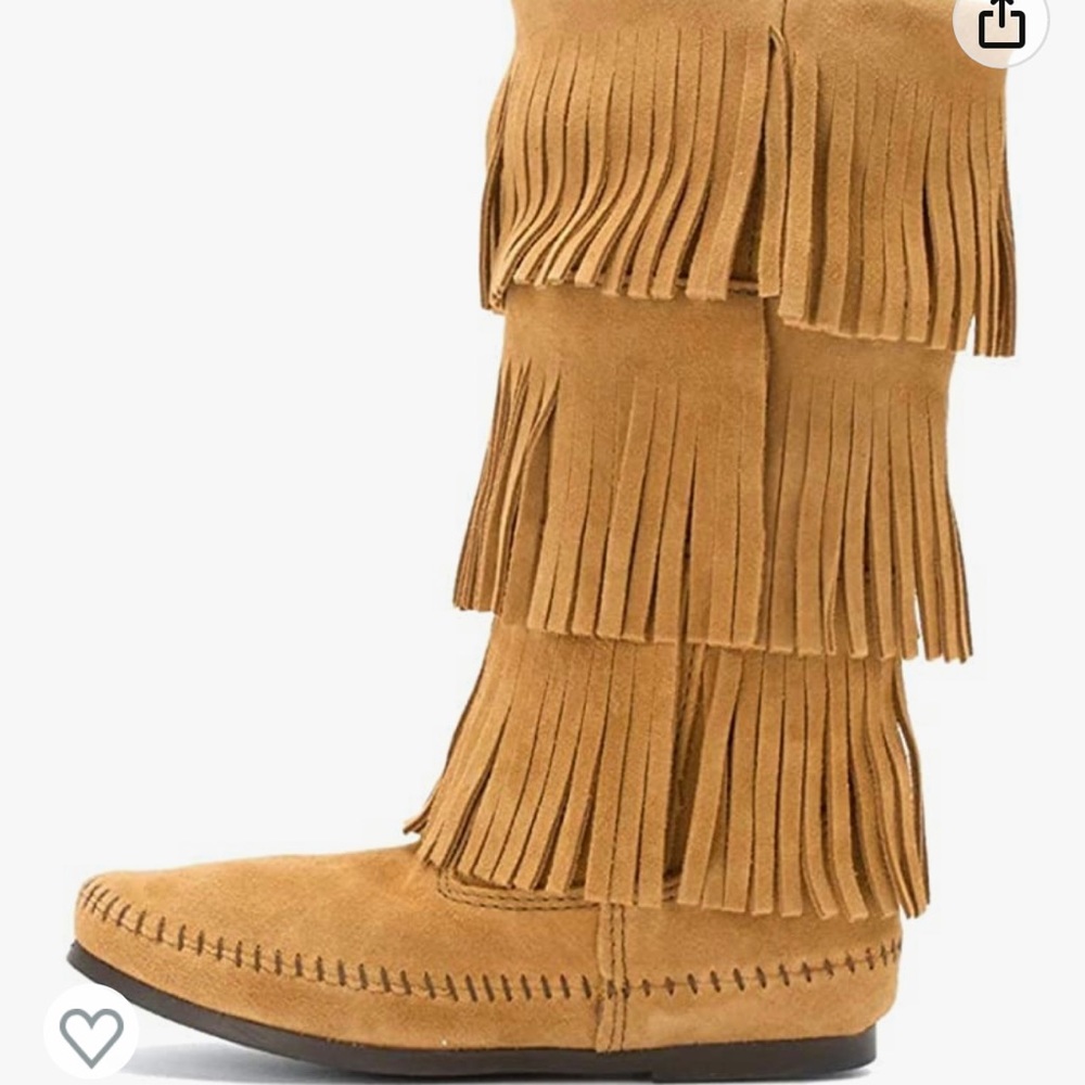 Sz 10 Minnetonka Suede fringe 3 tier leather boots